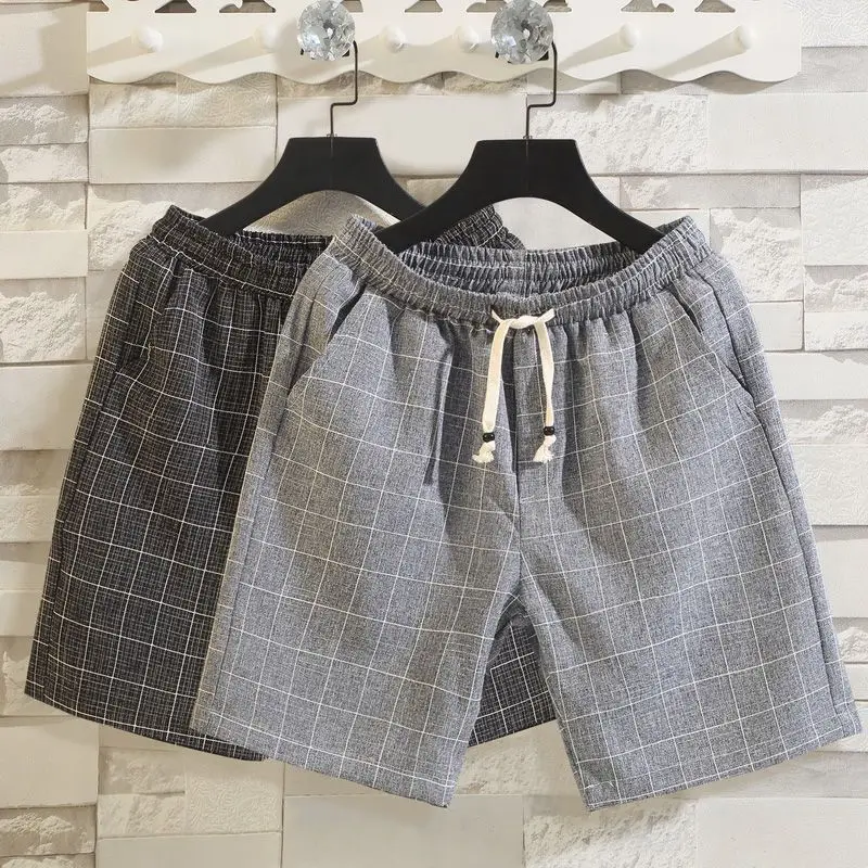 2024 Spring Summer Lattice Korean Drawstring Trend Street Casual Comfort Classic Simplicity Slim Fashion Versatile Men's Shorts