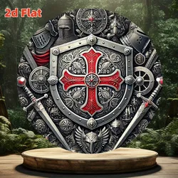 Templar Knight Cross Wall Decor - Retro Medieval Style | Red Cross Emblem, Metallic Finish | Indoor/Outdoor Decoration - 20x20cm (TYA28582 - 20x20cm)