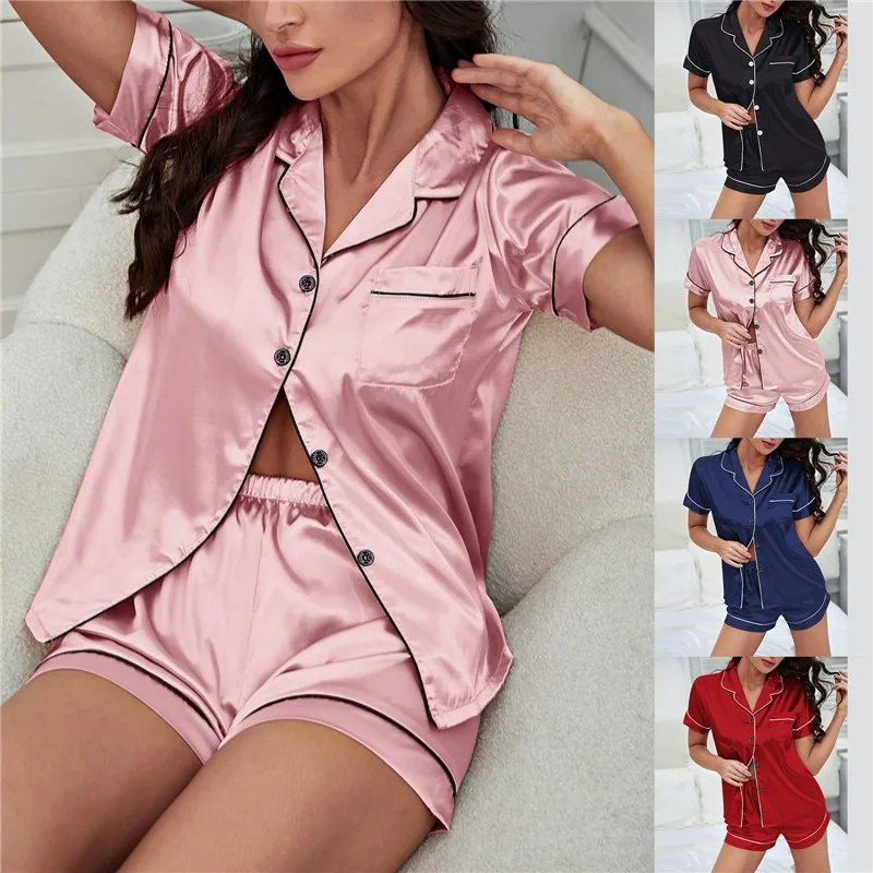 Satin Pyjama Pour Femme Home Wear Pajamas  Set Women Suits With Shorts Sleepwear Loungewear Plus Size Summer