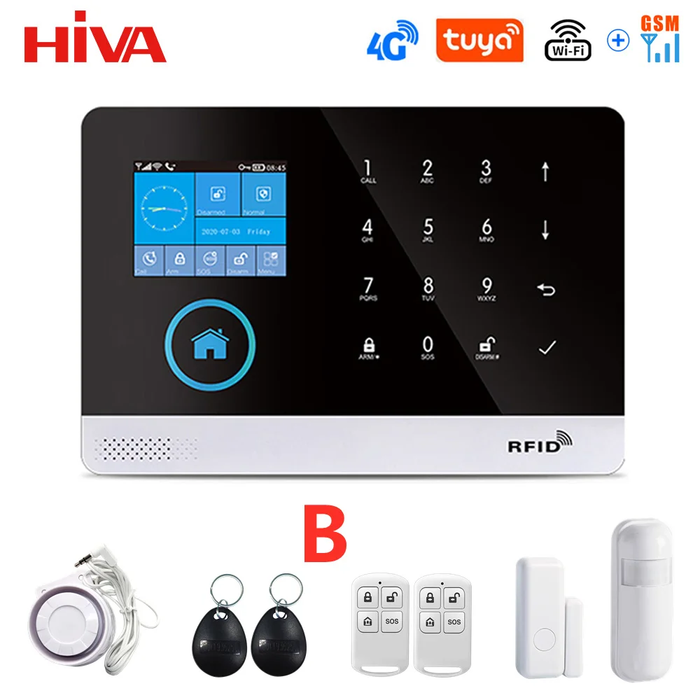 PG-103 4G 3G GSM Wireless Alarm System with IP Camera Tuya SmartLife APP Control for Home Security Alarm PIR Sensor Door Sensor 