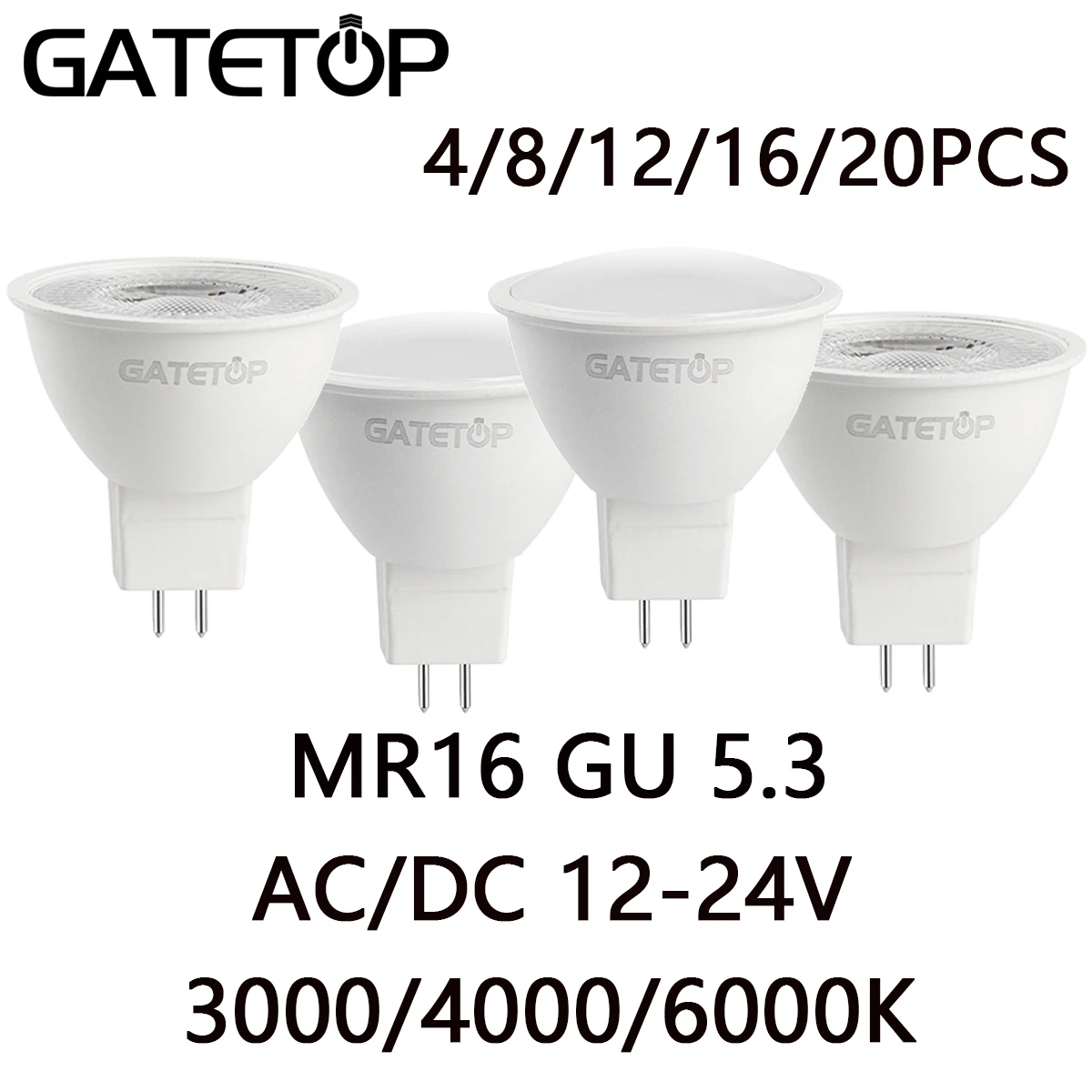 

4-20PCS LED low-voltage spotlight GU5.3 AC/DC 12V-24V 38/120 Degrees MR16 3000K 4000K 6000K for House Room Study Living Room