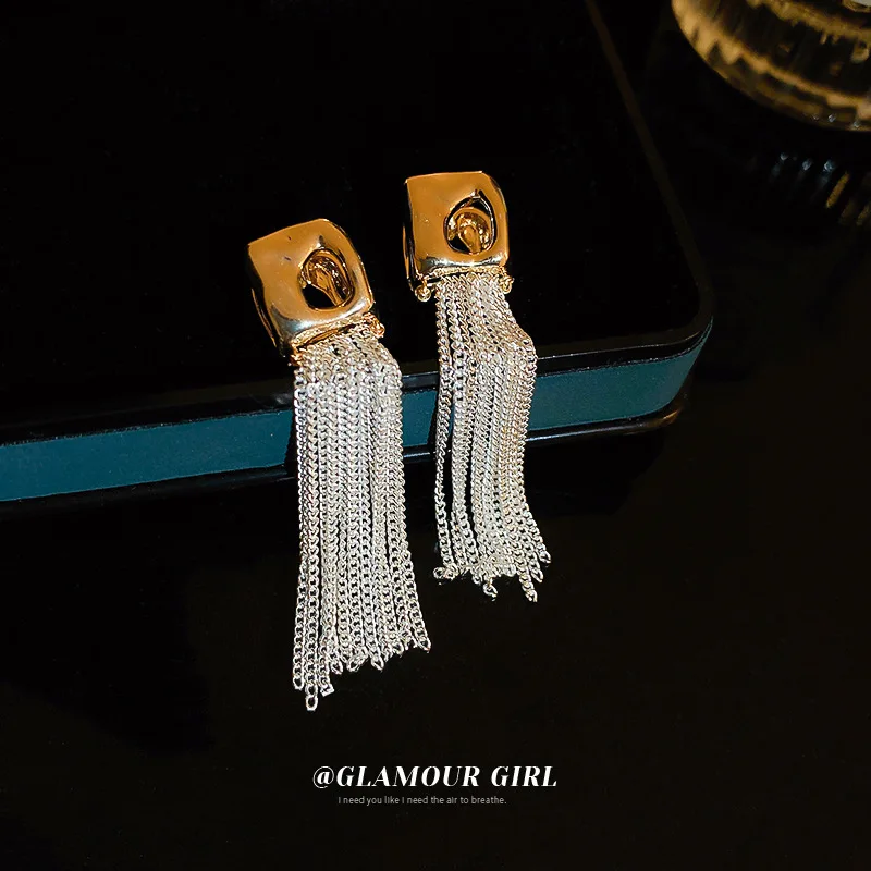 Fashion stud earrings luxury golden irregular tassel ear buckle pendant chain banquet