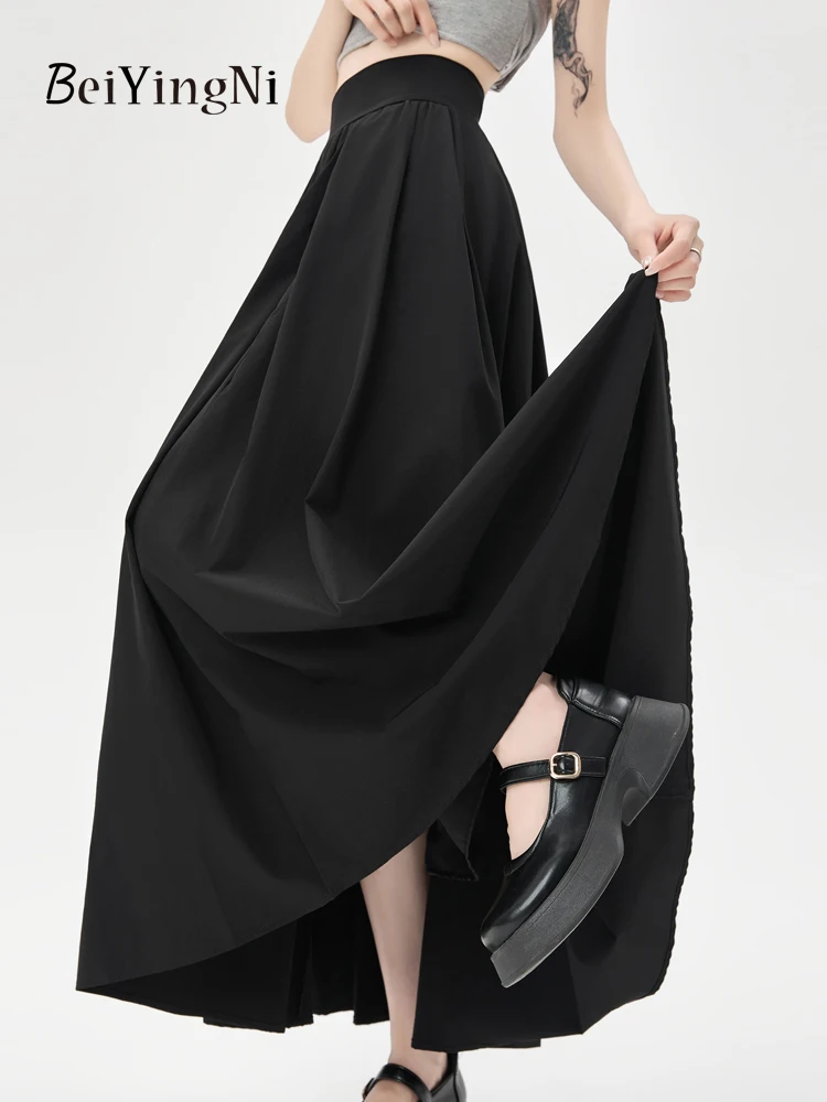 Beiyingni Women's Summer High Waist Maxi Skirt Korean Fashion