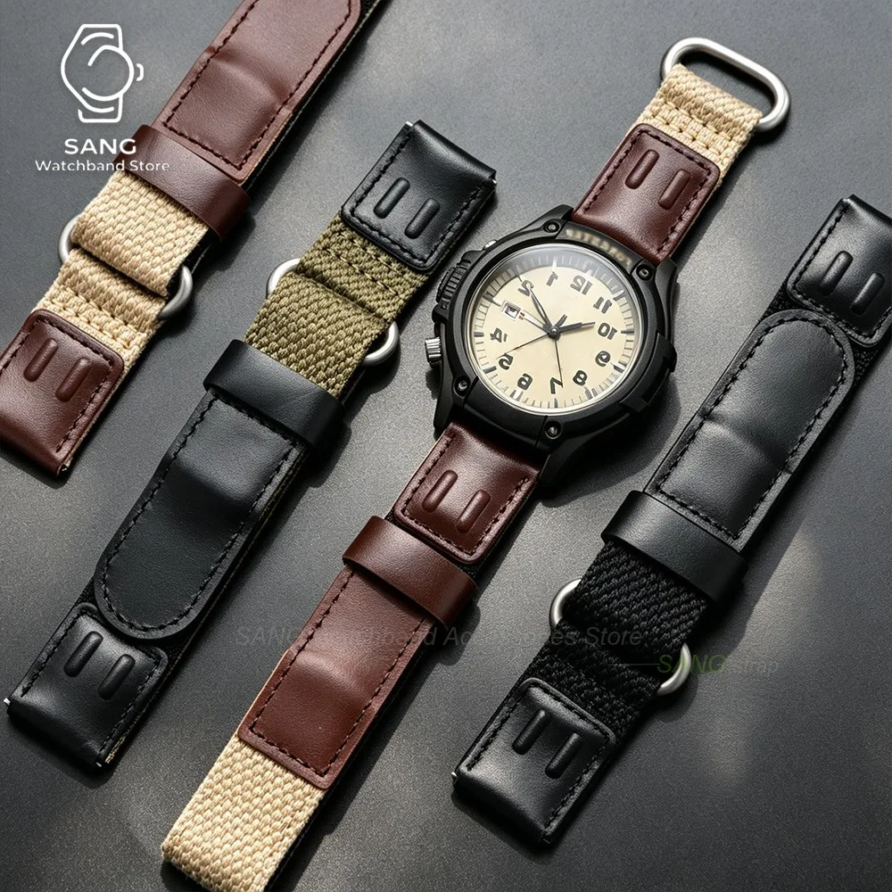 Universal Quick Release Nylon & Vintage Leather Watch Band - Military Style Replacement Wristbelt