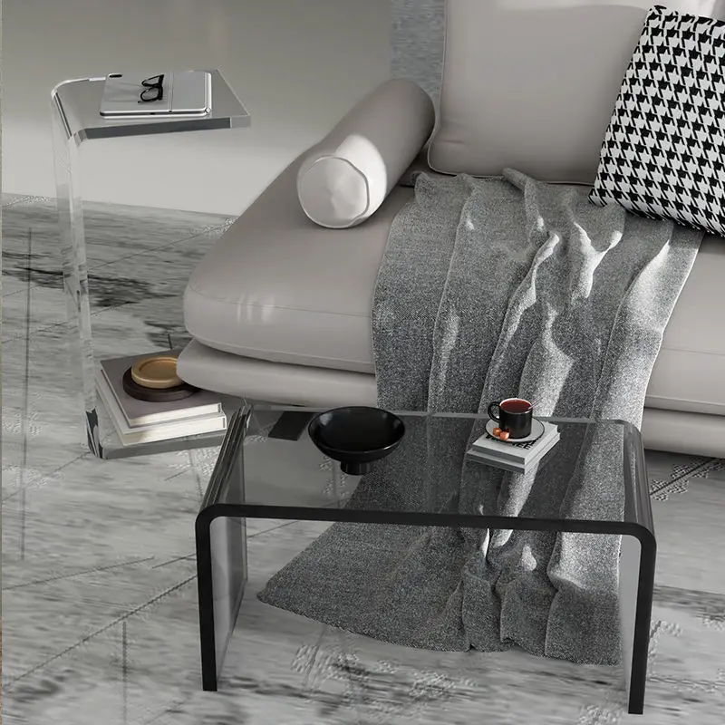 Luxury C-shaped Acrylic Transparent Side Table Sofa Bed Corner Net Red Simple Living Room Balcony Storage Coffee Table 12 Thick
