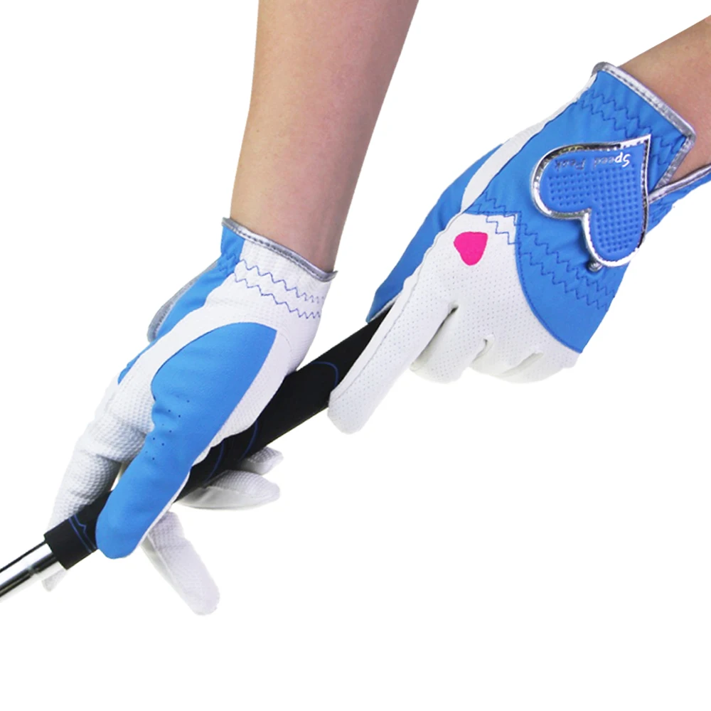 1 Pair Golf Gloves Women Left and Right Hand Genuine Leather Lycra Non-Slip Fabric Breathable Heart style Soft Sports Gloves