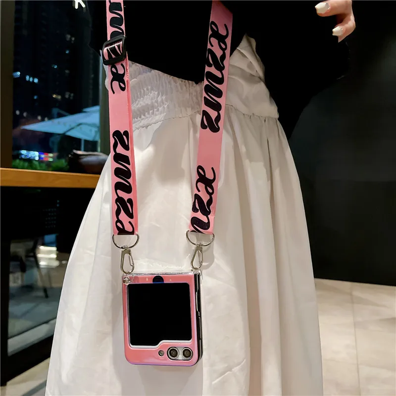 Blu-ray Retro Camera Flip5 Phone Case For Samsung Galaxy Z Flip 5 4 3 5G Crossbody Lanyard Protective Flip3 Flip4 Cover