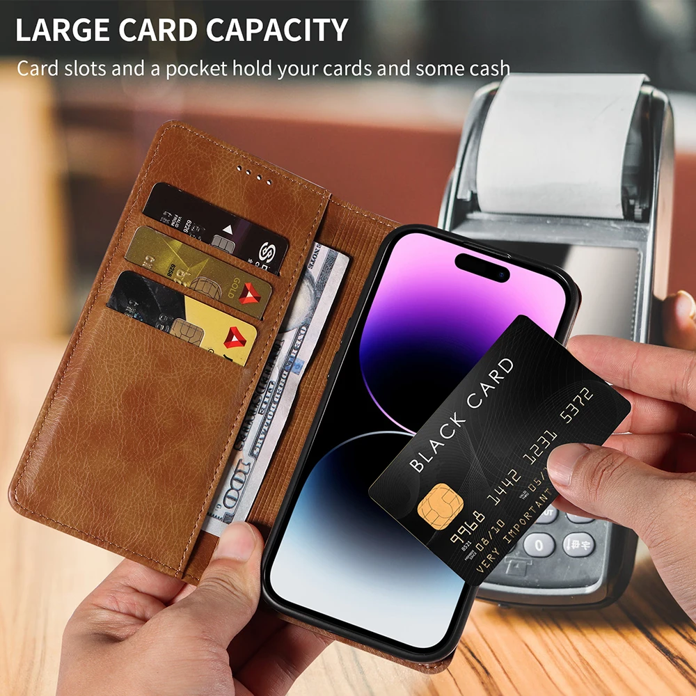 Magnetic Wireless Charge Case for iPhone 15 Pro Max 14 13 12 11 Pro Max 15 Plus Shockproof Leather Wallet Card Slots Flip Cover