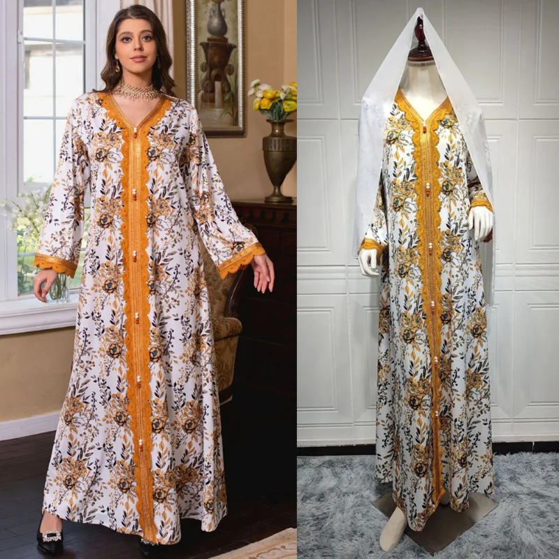 Robe Longue été Caftan Marocain - Abaya Femme Musulmane En Coton - Pour Prière, Mariage, Occasions Spéciales - Coupe Ample Et Fluide