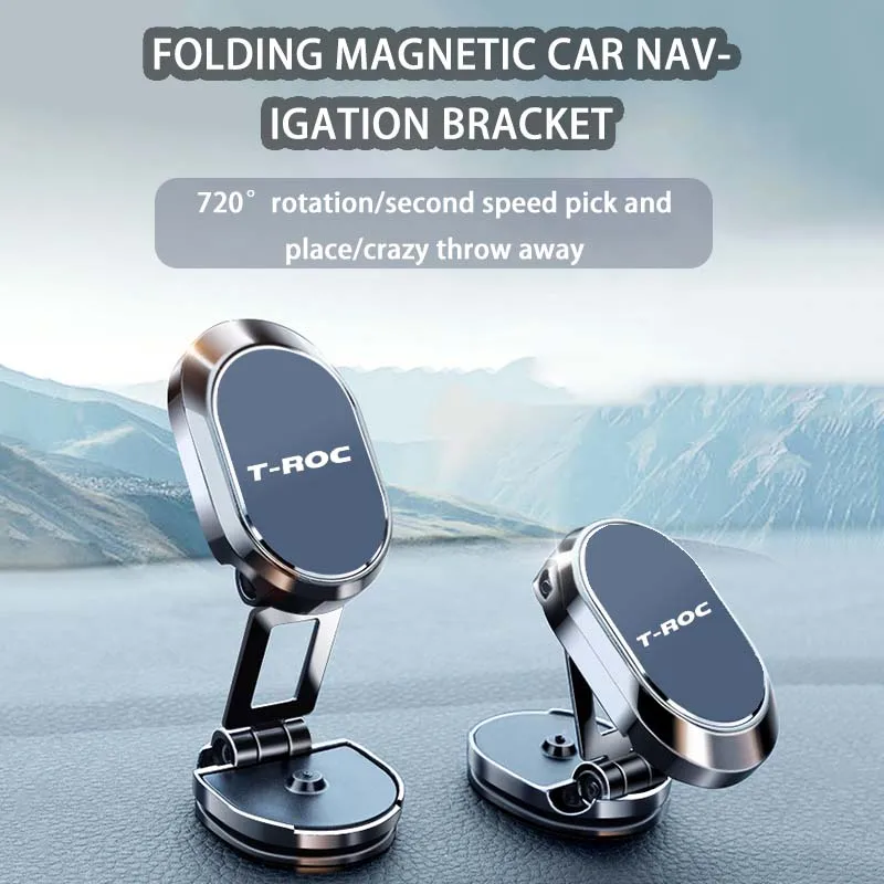 Metal Magnetic Car Mobile Phone Holder Folding Magnet Cell Phone Stand Car For T-roc Tiguan T-cross Car Accessories licheers magnetic car phone holder stand strong magnet car mount mobile cell phone support for iphone 12 huawei xiaomi samsung