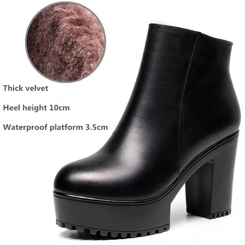Big Size 43 Hot Sale Women's Boots 2023 Solid High Heel Ankle Boots Platform Quality Fashion Women Shoes Plush Warm Snow Boots