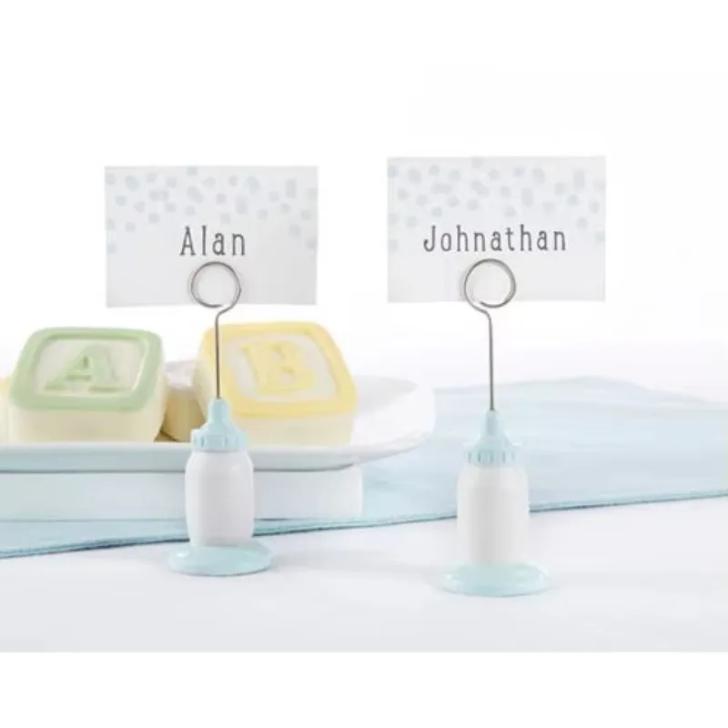 200pcs Classic Blue Baby Bottle Place Card Holder Baby Shower Favors Infant Baptism Party Decorations