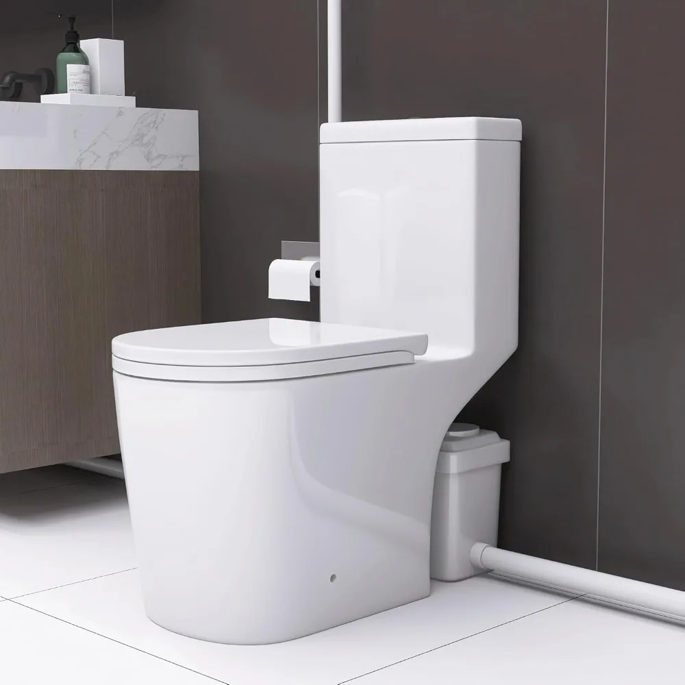 Macerating Toilet System with 600W Pump for Basement,With 3 Water Inlet, Powerful Upflush One Piece Toilet 2