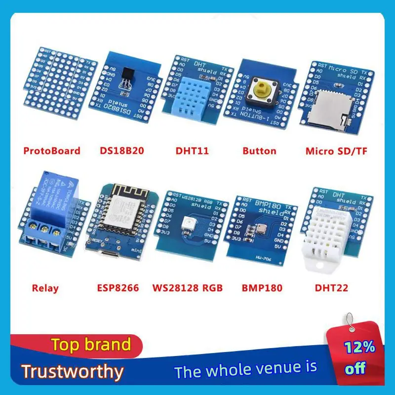 Esp8266 D1 Mini Pro WLAN-Entwicklungsboard Nodeu Ws2812 RGB Dht11 Dht22 Am2302 Relais Ds18b20 Bmp180 Motor für Arduino DIY-Kit