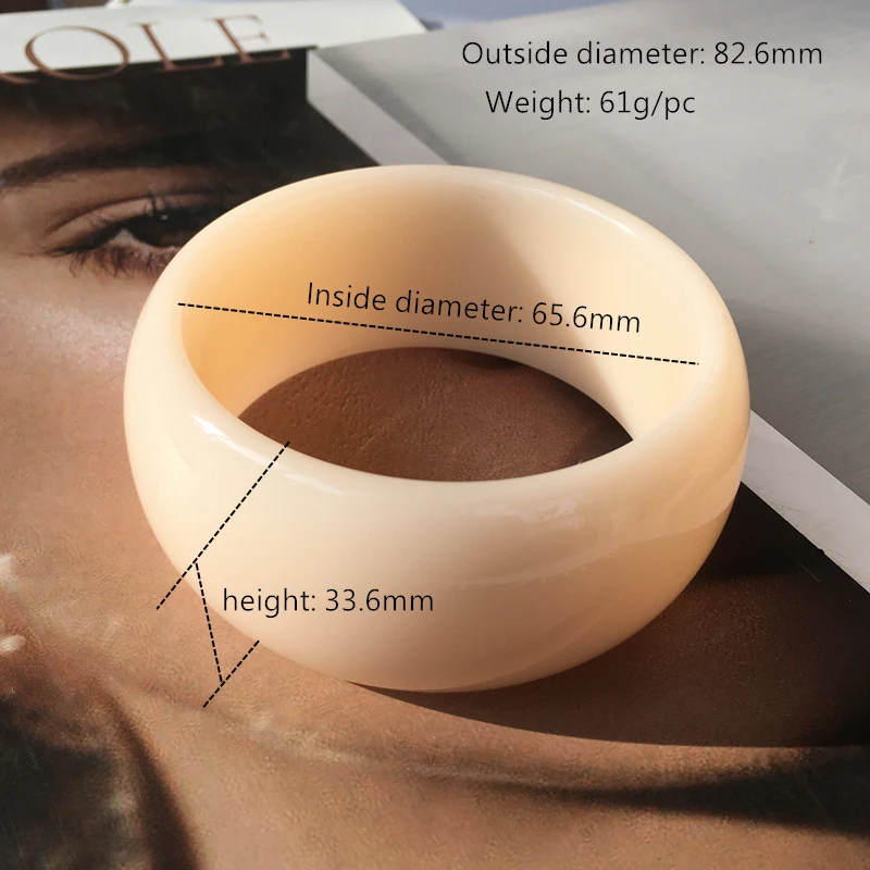 Spring Summer Fashion Resin 33.6MM Wide Bangles for Women Girl Multi-color Acrylic Bracelet Orange pink Yellow Inside 65.5mm B17 2