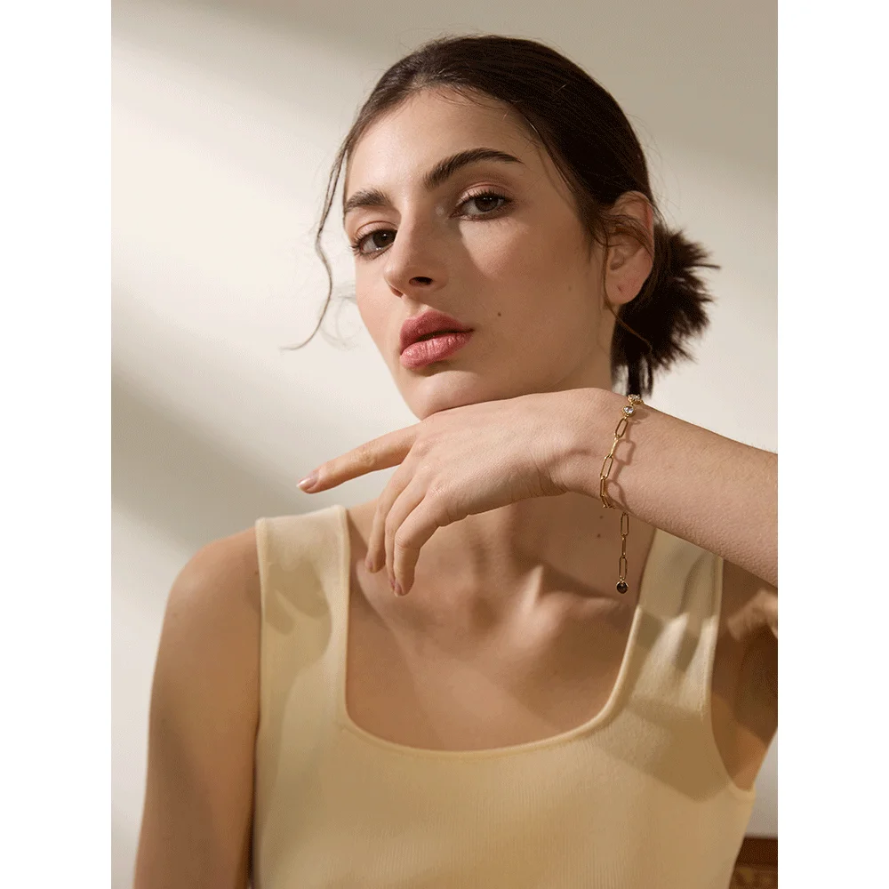 Yhpup-女性のためのステンレス鋼のラウンドチェーンブレスレット,繊細