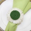 6Pcs Handmade Green Flower Napkin Rings Sunflower Serviette Rings for Table Decoration Wedding Party Spring Easter Decor HB276