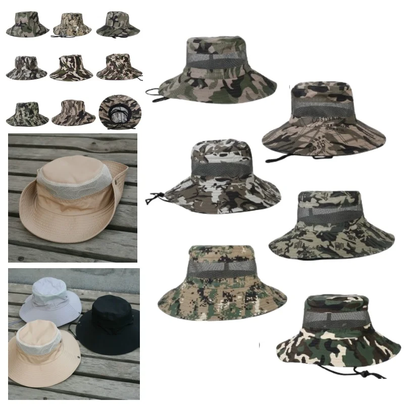 Outdoor Camouflage Bucket Hat Women Men Summer Jungle Fishing Mesh Hat Hiking Beach Breathable Anti-UV Sun Protector Caps
