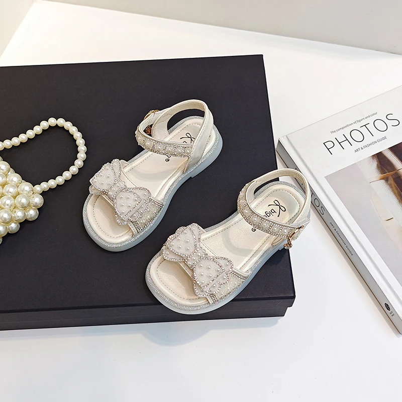 Girls Princess Sandals Butterfly Knot Rhinestone Party Shoes