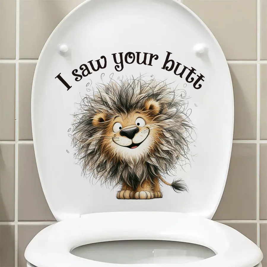 1cs Loute Cartoon Lion Toilet Stickers Creative Stickers Wall Bathroom Waterproof Family Bathroom Decoration