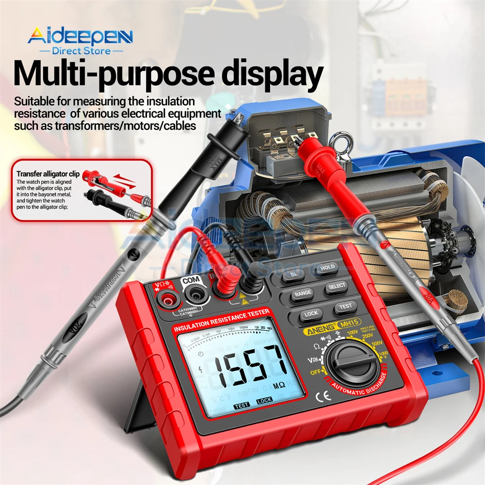 MH15 Digital Ohmmeter Insulation Resistance Meter 6000 Count Resistor Testers Capacitor Test Megohmmeter High Voltage Tool