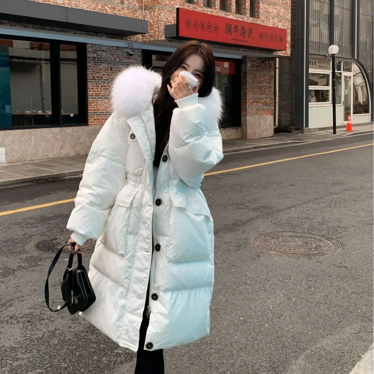 OFTBUY White Duck Down Jacket Women Waterproof Winter Long Puffer