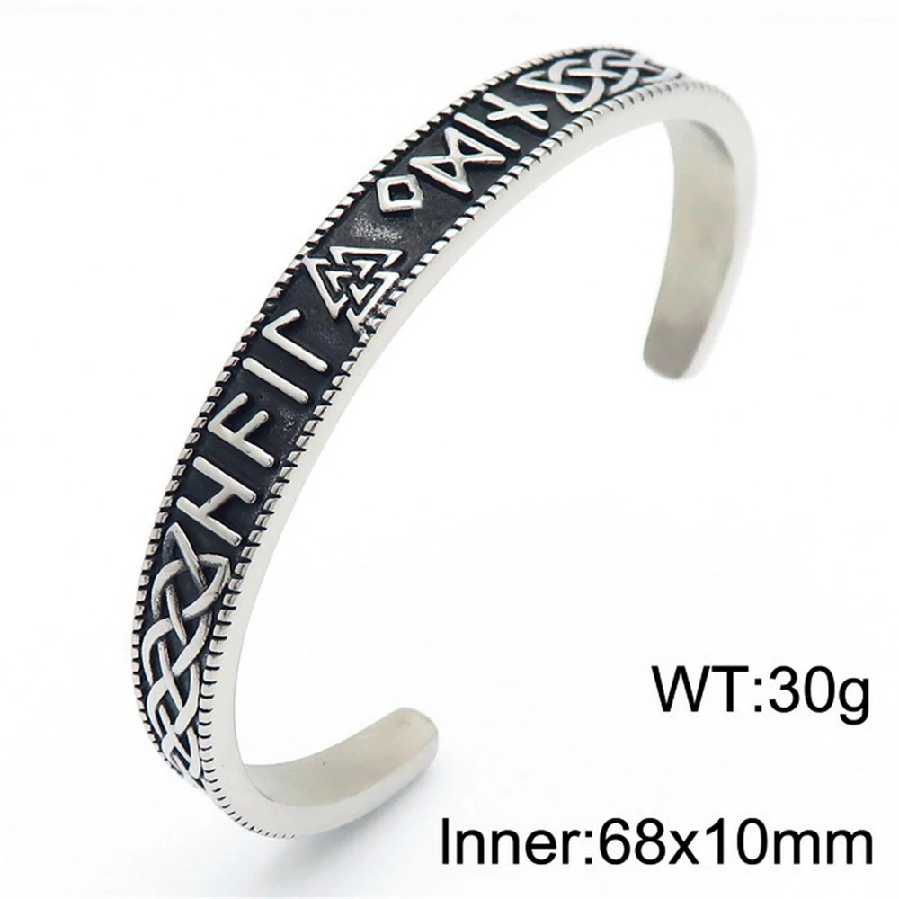 Punk Vikings Thor's Hammer Cuff Bangle Men Stainless Steel Norse Runes Celtic Knot Valknut Amulet Bracelet Scandinavian Jewelry
