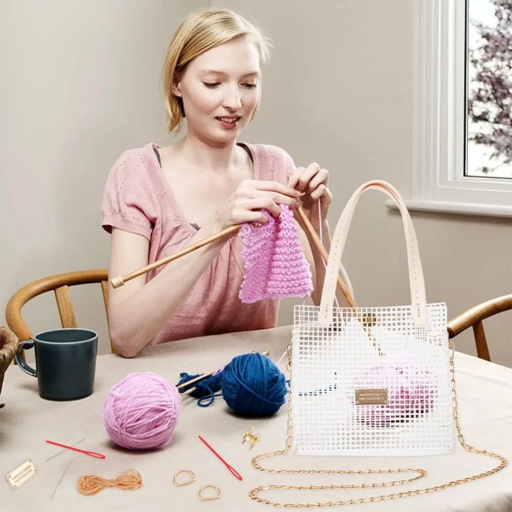 DIY Knitting Crochet Bags Kit Hand-Knit Woven Bag Making Kit Mesh Plastic Canvas Sheets for Embroidery Cross Stitch DIY Shoulder