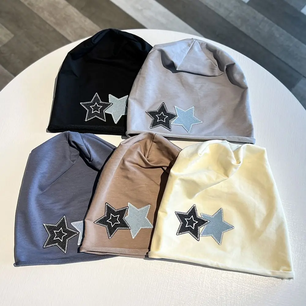 

American College Style Embroidery Star Skullies Pentagram Lightweight Unisex Beanies Hat Pullover Hats Pile Cold Cap Mooncap