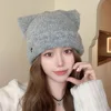 New Y2k Cat Ear Beanies Warm Ear Protection Plush Knitted Hat Soft Love Embroidered Warm Hat Autumn and Winter 3