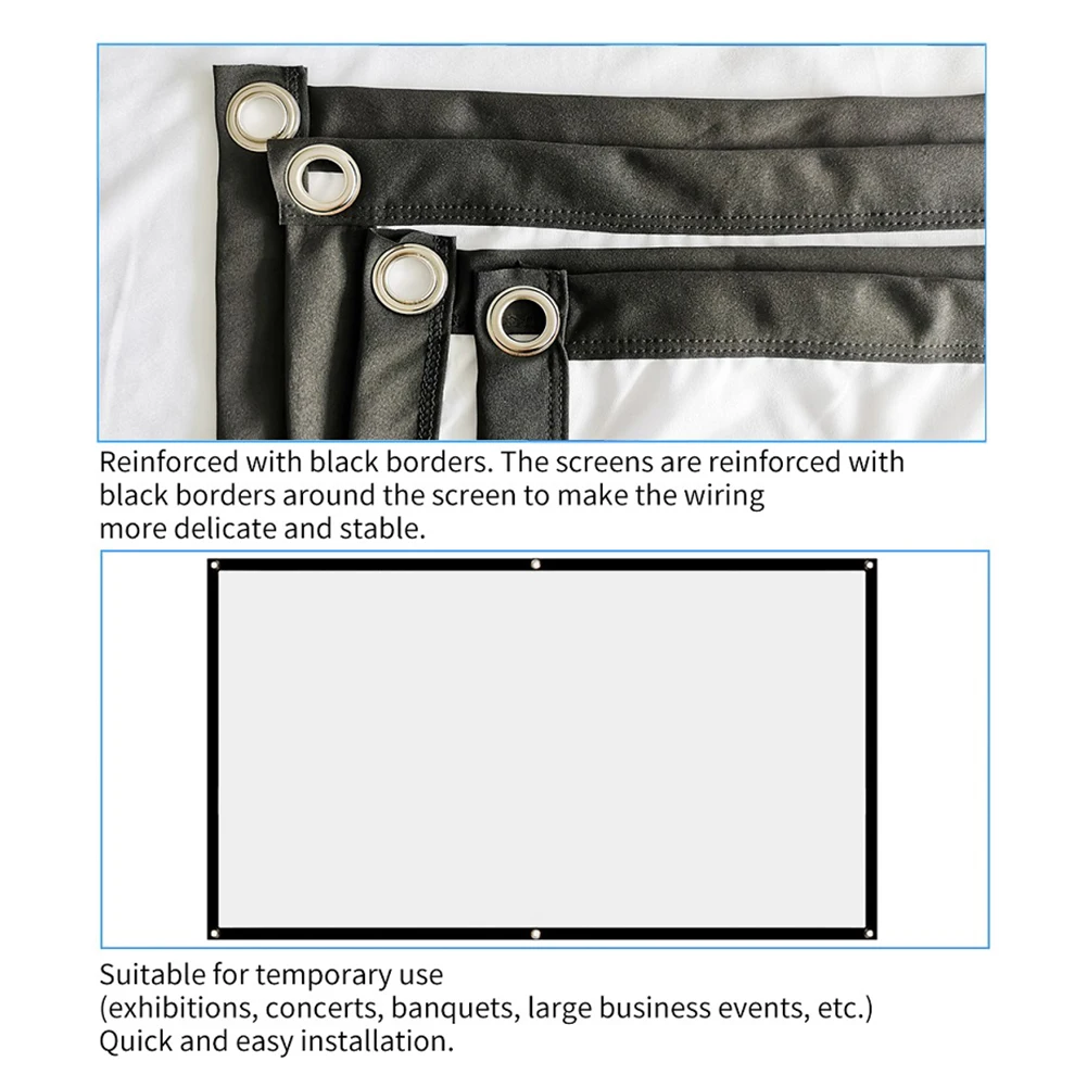 Home Office Projector Curtain 16:9 Simple KTV 60 72 84 100 120 150 inch Display Screen Household Bedroom Ornaments