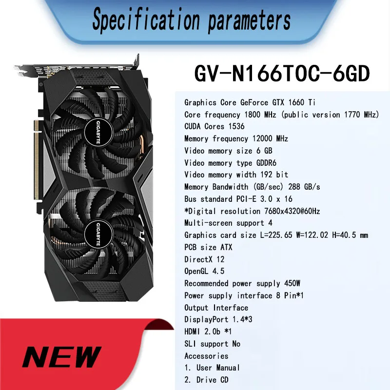 GIGABYTE GeForce GTX 1660 TI OC 6G NEW GeForce GTX1660TI 1660TI  12nm 6G GDDR6 192bit display card for pc