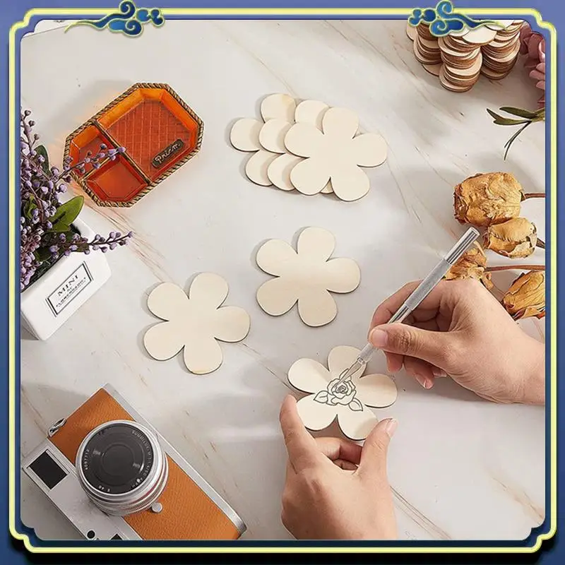 80Pcs Flower Shape Blank Wood Chips Blossom Painted Graffiti Wooden Pieces DIY Coasters Crafts Hanging Ornaments Easy To Use