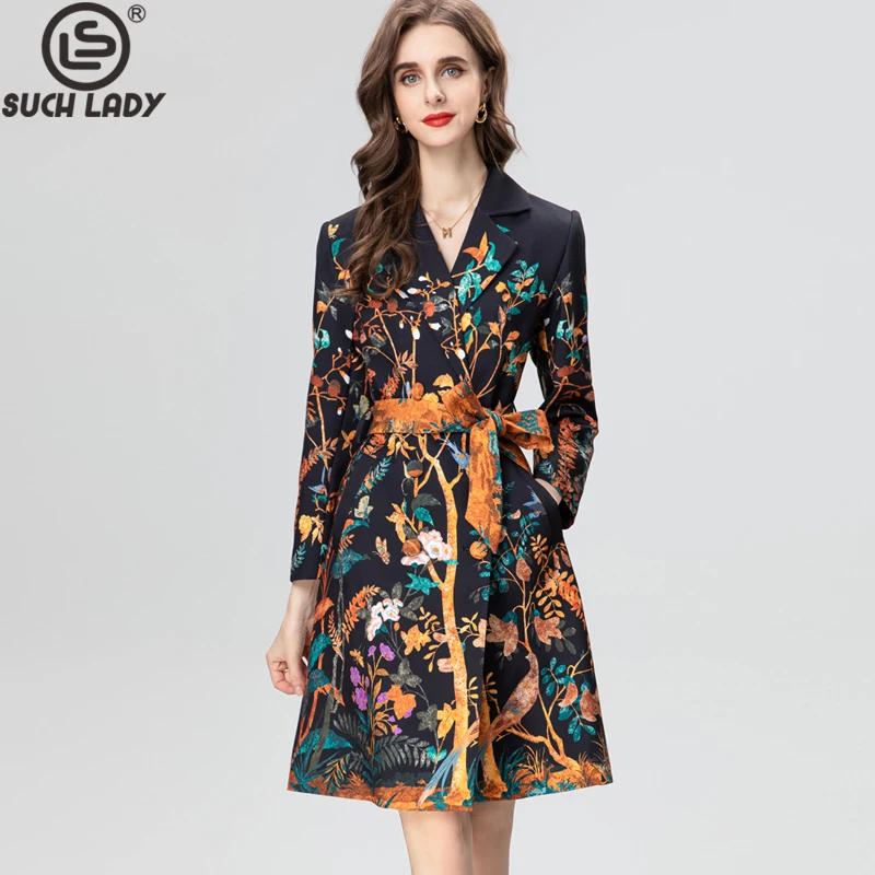 Women's Runway Trench Coats Notched Collar Long Sleeves Printed Single Breasted Fashion High Street Designer Outerwear with Belt an extraordinary exhibition of seeing with the fingertips all and deck magic tricks finger close up street stage magic trick