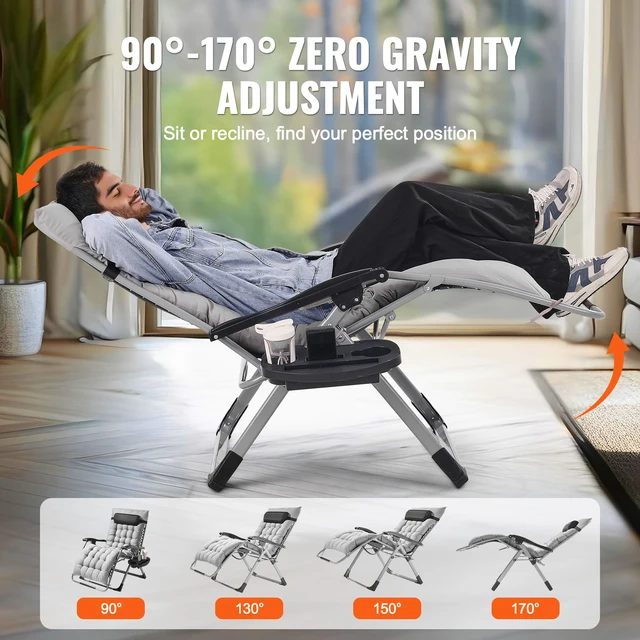 SucceBuy Zero Gravity Chair Zero Gravity Recliner Lounge Chair Adjustable Anti Gravity Chair with Cushion Footrest and Cupholder 3