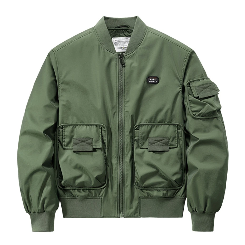 Black Bomber Jackets Men Military Baseball Jacket Cargo Coat Male Fashion Casual Solid Color Pilot Jacket Outerwear