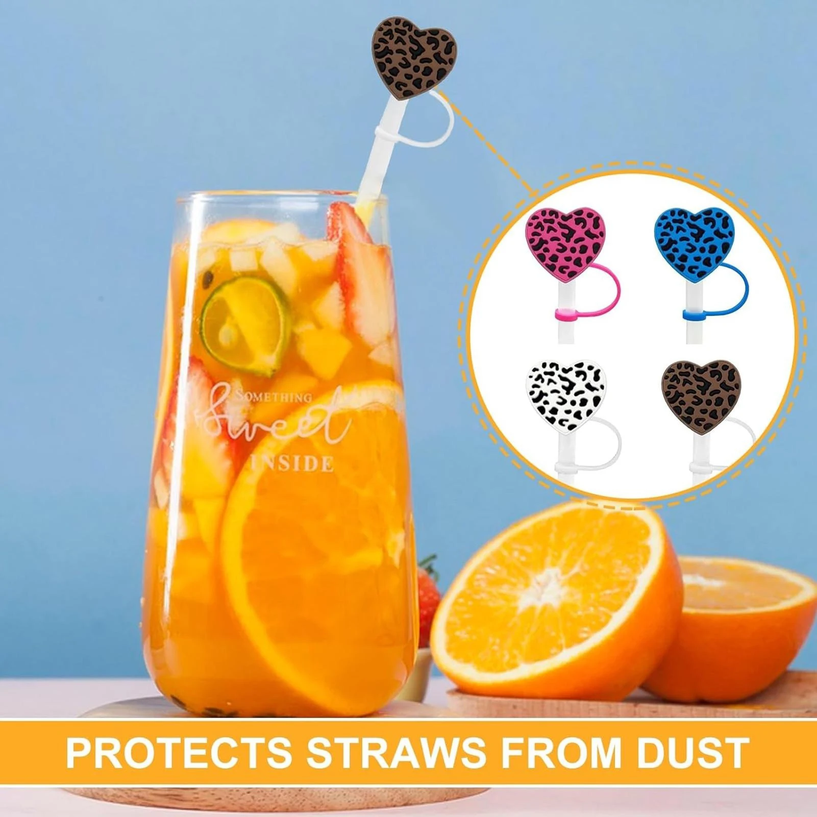4Pcs Straw Cover,Cute Straw Topper for 40oz & 30oz Tumbler with Heart-Shaped Leopard Print,10mm Leopard Reusable Glasses T