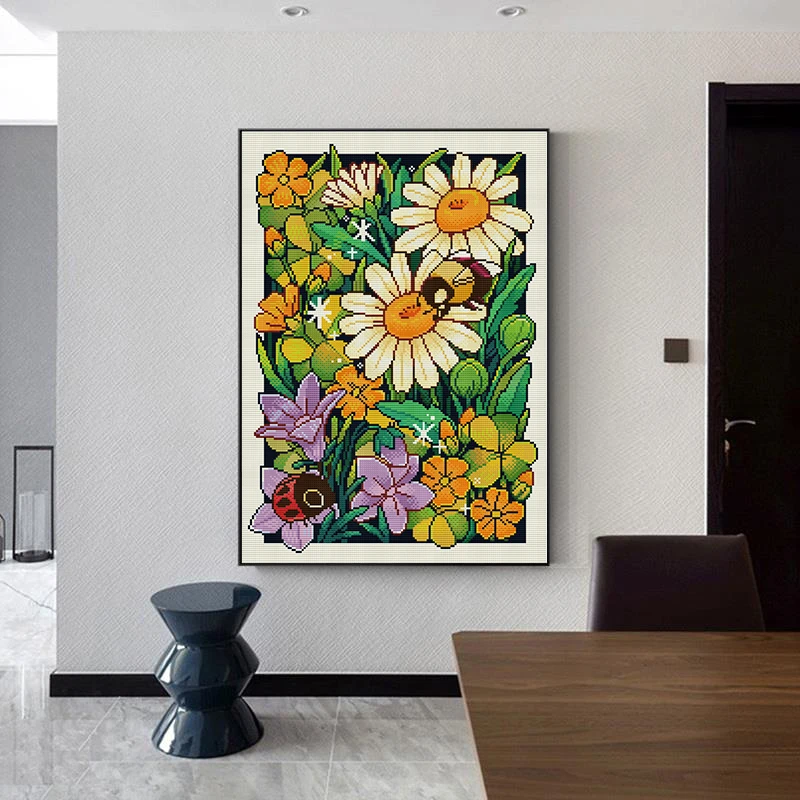 Joy Sunday Cross Stitch Kits Flowers In Spring Home Decor Painting Embroidery Set DMC Flower Style Printed Canvas Gifts