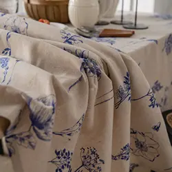 Natural Botanical Print Cotton Linen Round Tablecloth for Farmhouse Dining and Outdoor Picnics (Style 2)