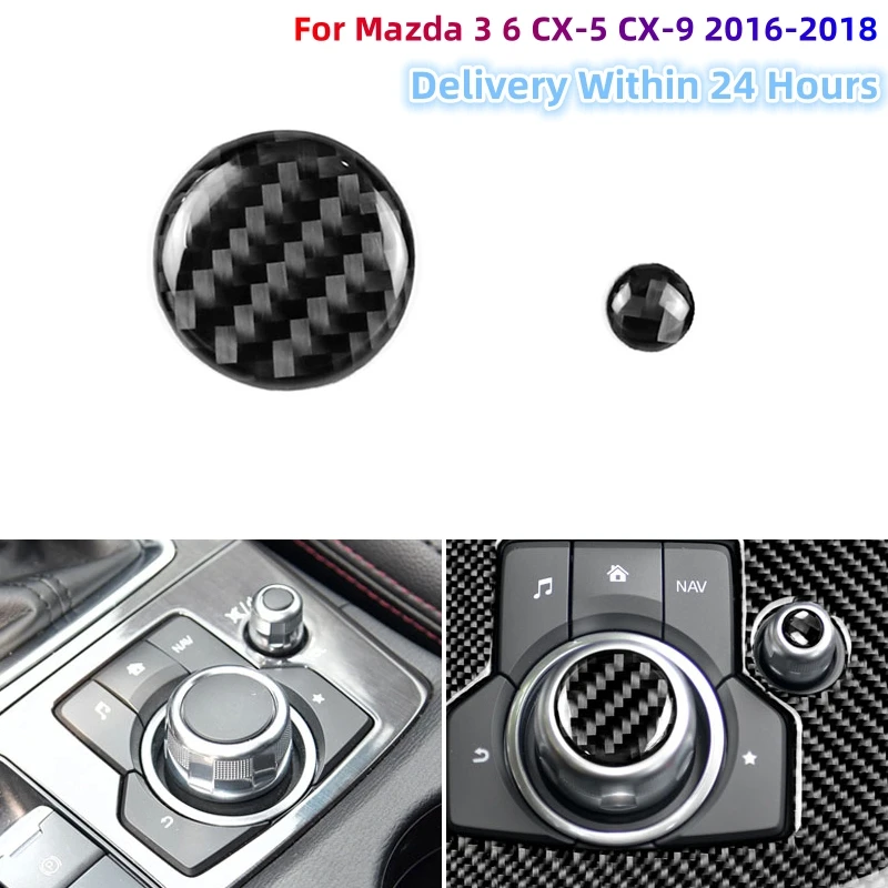 

For Mazda 3 6 CX-5 CX-9 2016 2017 Auto Carbon Fiber Center Console Multimedia Volume Button Cover Trim Accesorios Para Vehículos
