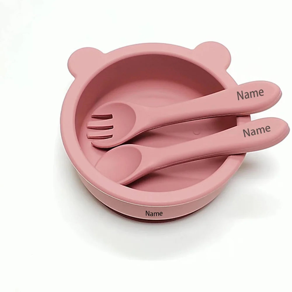 3-Piece Children's Tableware Set with Free Name Printing on Kids' Bowl. Personalized silicone tableware—a unique gift for babies