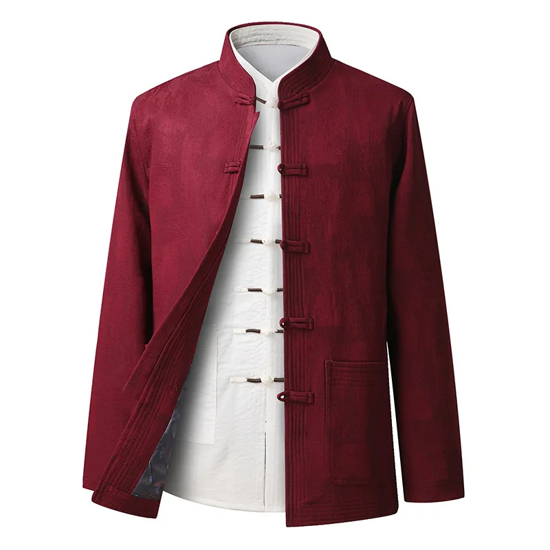 Chinese Traditional Retro Tang Top Clothe Coat Man Long Sleeve Tang Suit Mandarin Collar Jacket Oriental Cotton Kung Fu Shirt