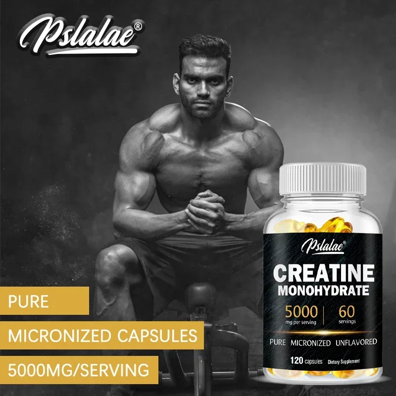 Creatine Monohydrate Capsules -Gluten-Free Supplement for Men and Women Vegan Non-GMO,