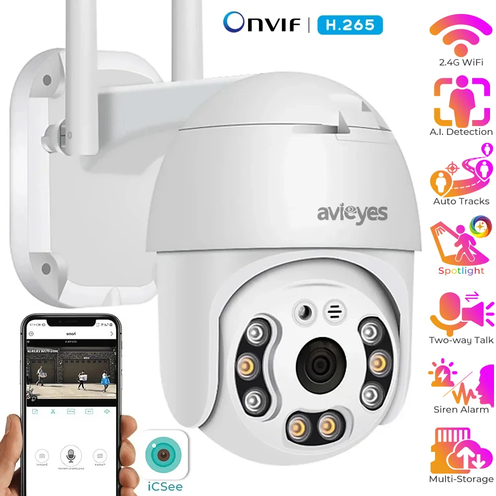 

Outdoor 1080P WiFi IP Camera PTZ Auto Tracking Security Camera Smart AI Human Detect Color Night Vision Dome Surveillance Camera