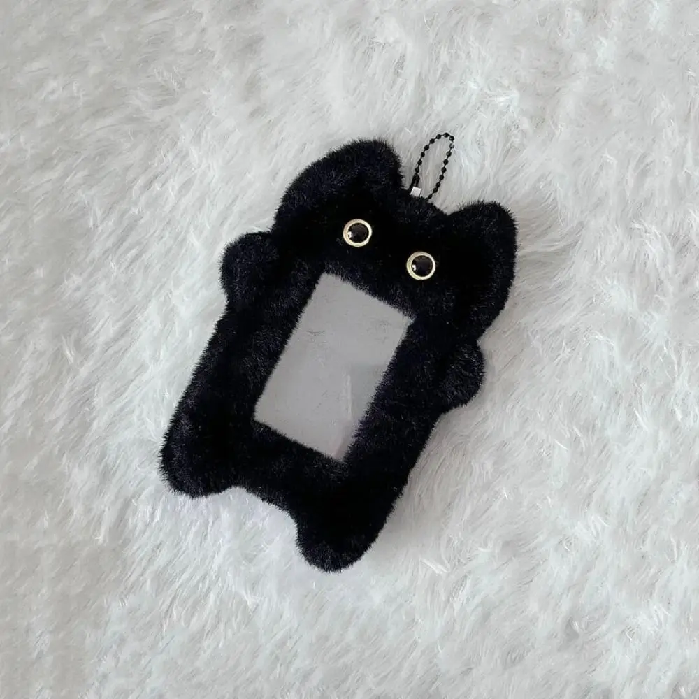 Ins Style Cartoon Plush Card Holder 3-inch Black Cat Photo Protector Case Diy Finished Product Star Chasing Pendant Keychain