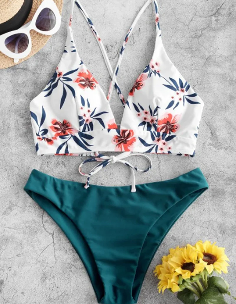 Sexy High Waist Push Up Bikini Set for Women, Floral Printed Swimwear, Beach Party, Holiday Bathing Suit, Summer Bodysuit, 