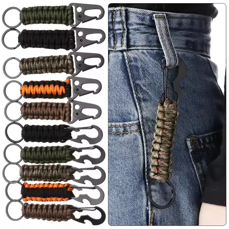 Keychain Ring Carabiner Paracord Rope Camping Survival Kit Emergency Knot Bottle Opener Tools Outdoor