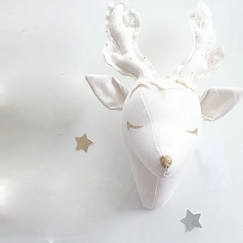 Plush Doll Rainbow Wall Hanging Decor Ins Animals Unicorn Deer Head Toys Wall Hanging Mounts Decor 3D Head Wall Hanging Ornaments Art Kids Room Decoration Toys