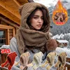Winter Hat Scarf Combo for Women Thick Knit Beanie with Pom Pom Ear Flaps One Piece Wool Bonnet Extreme Cold Weather Set