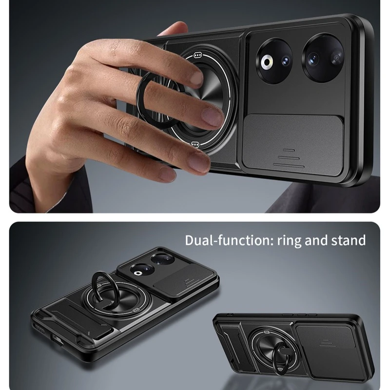 Enhanced Protective Armor Phone Case with Magnetic Ring Stand and Lens Guard
